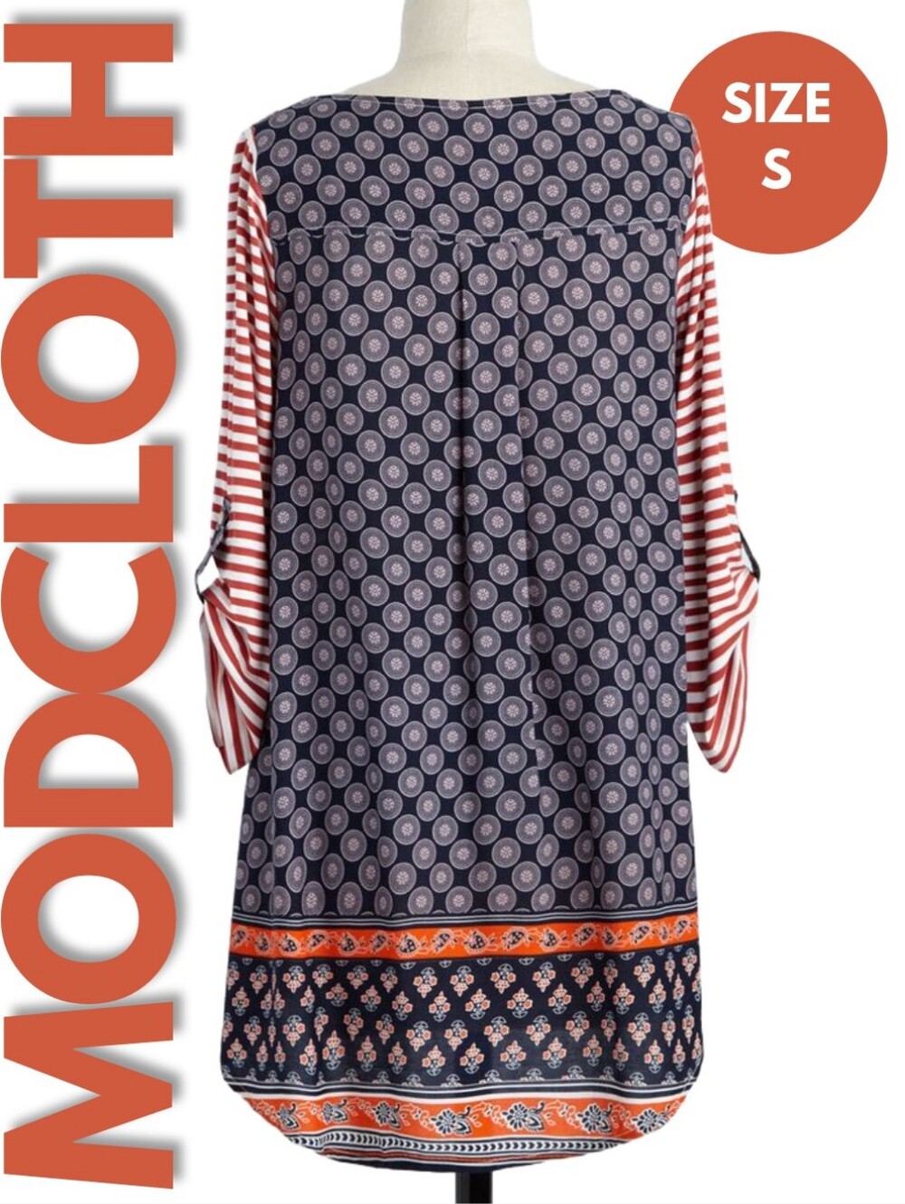 BOGO ModCloth Red Stripe Mixed Print Tunic Top Size S